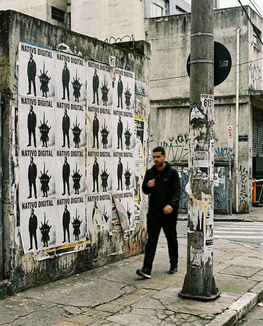 Lambe-lambe do Nativo Digital em muro de São Paulo